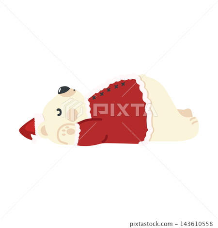 Sleepy Christmas Polar Bear in Red Santa Outfit Sleepy Christmas Polar Bear in Red Santa Outfit 143610558
