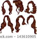 large set with various haircuts for different lengths of brown hair, namely short and long hair, for female characters 143610905