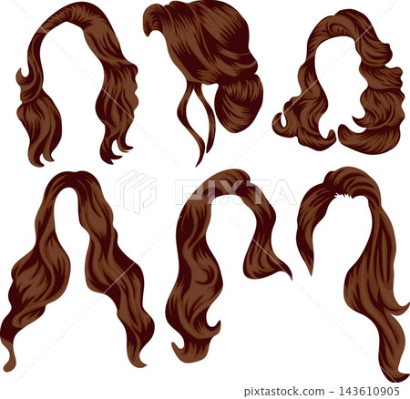 large set with various haircuts for different lengths of brown hair, namely short and long hair, for female characters large set with various haircuts for different lengths of brown hair, namely short and long hair, for female characters 143610905