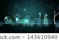 Glowing spirits rise from tombstones in a misty teal graveyard 143610940