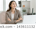 Asian businesswoman working on digital tablet with stylus outside modern building 143611132