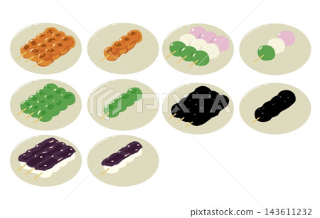 Illustrations of various Japanese dumplings Illustrations of various Japanese dumplings 143611232