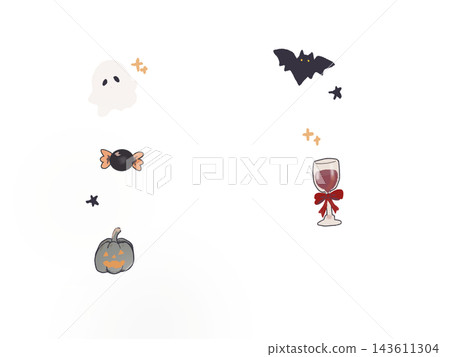 Cute Halloween motif set: ghosts, bats, and pumpkins Cute Halloween motif set: ghosts, bats, and pumpkins 143611304