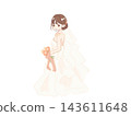 A cute bride in a wedding dress, a hand-drawn illustration of a woman holding a bouquet. 143611648