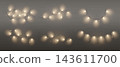 Holiday string lights set with glowing bulbs decorative garland and fairy bokeh sparkles  143611700