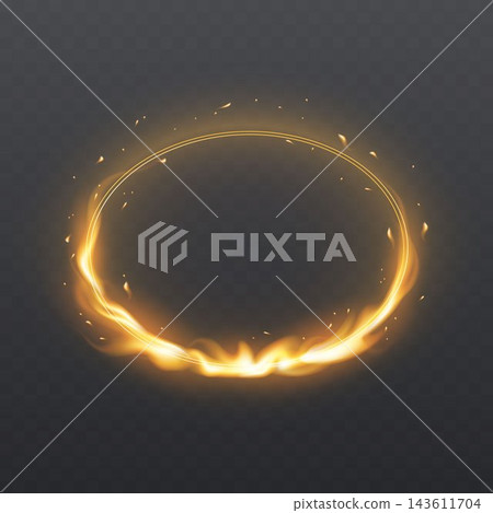 Burning energy ring creating a dynamic abstract border effect with flying sparks 143611704