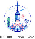 Old Stock Exchange Copenhagen Landmark Line Icon 143611892