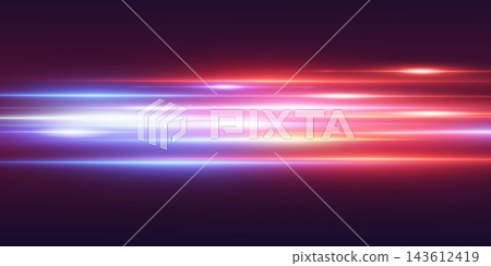 Horizontal light streaks creating a dynamic motion blur effect on a dark digital background Horizontal light streaks creating a dynamic motion blur effect on a dark digital background 143612419