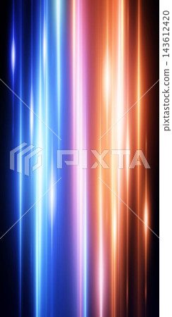 Vertical blue and orange light streaks forming a dynamic abstract background 143612420