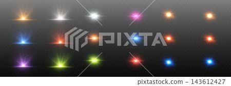Transparent light effects creating glowing flares and bright starbursts for design Transparent light effects creating glowing flares and bright starbursts for design 143612427