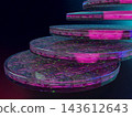 未來科技的3D插圖：霓虹發光的半導體電路和堆疊的微晶片。 143612643