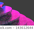 未來科技的3D插圖：霓虹發光的半導體電路和堆疊的微晶片。 143612644