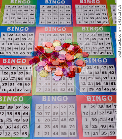 Colorful bingo cards for fun, gaming, and Christmas leisure. Bingo cards Colorful bingo cards for fun, gaming, and Christmas leisure. Bingo cards 143612719