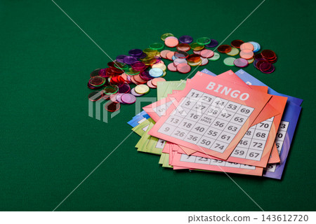 Colorful bingo cards for fun, gaming, and Christmas leisure. Bingo cards Colorful bingo cards for fun, gaming, and Christmas leisure. Bingo cards 143612720