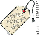 Cyber monday sale tag with string for online shopping Cyber monday sale tag with string for online shopping 143613139