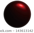 Illustration of a dark red glossy sphere reflecting red light. 143613142