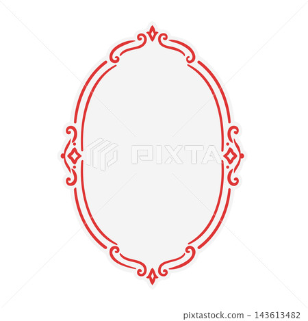 Red Vertical Oval Ornamental Frame with Fine Scrollwork on White Background Red Vertical Oval Ornamental Frame with Fine Scrollwork on White Background 143613482