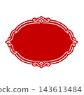 Red Horizontal Oval Decorative Label with Cream Ornamental Border 143613484