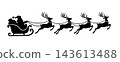 Black Santa Sleigh and Four Flying Reindeer Silhouette on White Background 143613488