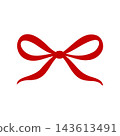 Red Ribbon Bow with Short Outward Sweeping Tails Isolated on White 143613491