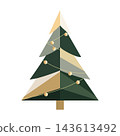 Geometric Green and Gold Christmas Tree with Delicate Garland on White 143613492