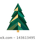 Geometric Emerald Christmas Tree with Gold Facets and Trunk on White 143613495