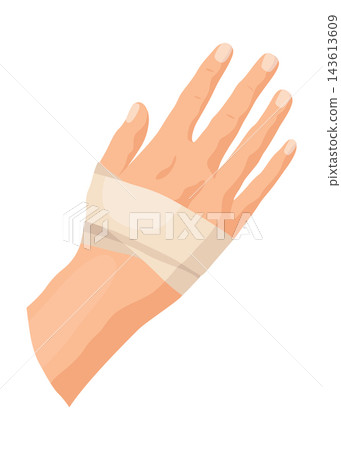 Hands injured skin and procedures of bandaging. First aid for wound. Medicine cure or treatment. First emergency help for human hand trauma Hands injured skin and procedures of bandaging. First aid for wound. Medicine cure or treatment. First emergency help for human hand trauma 143613609