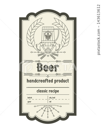Beer vintage bottle label design with ethnic elements in thin line style Beer vintage bottle label design with ethnic elements in thin line style 143613612