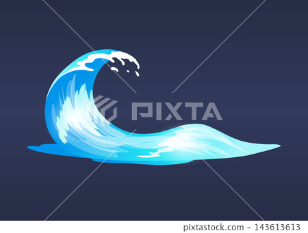 Sea ocean wave. Blue water ocean wave, marine surf wave, ripples tides sea storm, tsunami, tidal shape, splash water motion with spray isolated vector cartoon illustration Sea ocean wave. Blue water ocean wave, marine surf wave, ripples tides sea storm, tsunami, tidal shape, splash water motion with spray isolated vector cartoon illustration 143613613