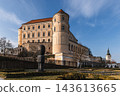 Mikulov Castle in South Moravia, Czech Republic, captured during spring in sunny weather. Scenic historic architecture with clear sky and warm daylight, ideal for travel, tourism and cultural 143613665