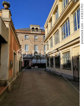 Facades of buildings at Pietra Ligure on Liguria in Italy 143613763