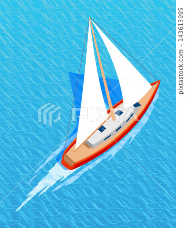 Top view sea boat vector illustration. Aerial view of yacht. Water vessel. Luxury maritime vacation and transportation Top view sea boat vector illustration. Aerial view of yacht. Water vessel. Luxury maritime vacation and transportation 143613995