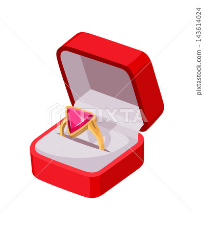Engagement ring with precious stone in open boxe. Accessory for marriage proposal. Vector illustration Engagement ring with precious stone in open boxe. Accessory for marriage proposal. Vector illustration 143614024