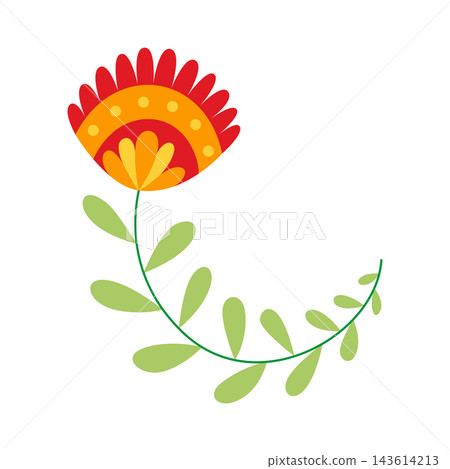 Mexican traditional flower. Ethnic embroidery decoration. Ornate folk graphic, wallpaper element. Festive mexican floral motif. Vector illustration Mexican traditional flower. Ethnic embroidery decoration. Ornate folk graphic, wallpaper element. Festive mexican floral motif. Vector illustration 143614213