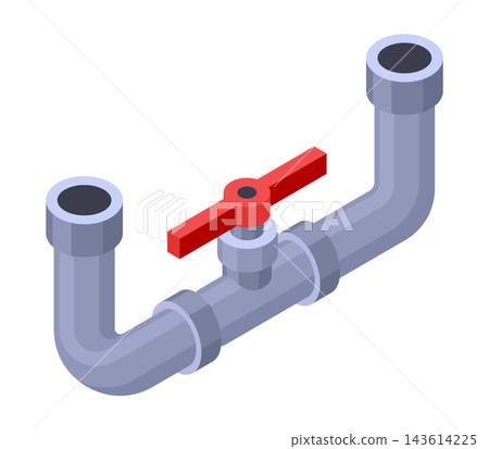 Isometric pipe. Water tube or pipeline with red valve. Oil or gas industry tube construction. Plastic plumbing system 3d. Piece of pipe Isometric pipe. Water tube or pipeline with red valve. Oil or gas industry tube construction. Plastic plumbing system 3d. Piece of pipe 143614225