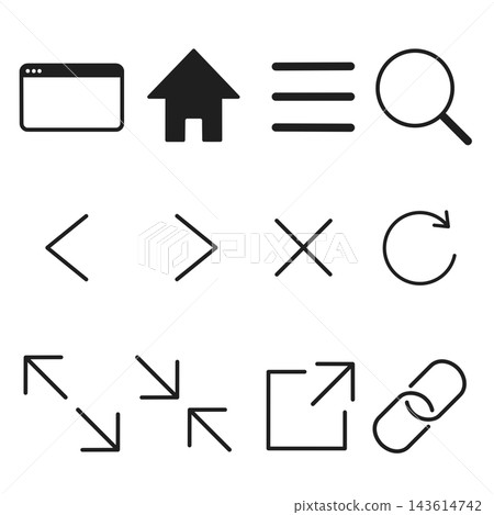 Browser operation icon set, web buttons, simple, black. Browser operation icon set, web buttons, simple, black. 143614742