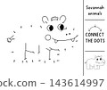 Vector safari dot-to-dot and color activity with hippopotamus. Black and white connect the dots game with savanna animal. African savannah line printable worksheet, coloring page with hippo 143614997