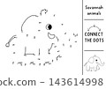 Vector safari dot-to-dot and color activity with cute elephant. Black and white connect the dots game for children with funny savanna animal. African savannah line printable worksheet, coloring page 143614998