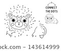Vector safari dot-to-dot and color activity with cute lion. Black and white connect the dots game for children with funny savanna animal. African savannah line printable worksheet, coloring page 143614999