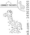 Vector safari dot-to-dot and color activity with cute giraffe. Black and white connect the dots game for children with funny savanna animal. African savannah line printable worksheet, coloring page 143615003
