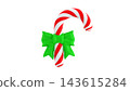 3d icon of a candy cane with green bow against white background 143615284