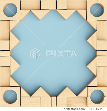 Square Ornamental Frame Made of Natural Unpainted Wooden Toy Blocks with Copy Space Square Ornamental Frame Made of Natural Unpainted Wooden Toy Blocks with Copy Space 143615459