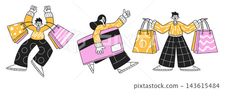 Shopping People With Bags Cartoon Shopping People With Bags Cartoon 143615484