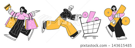 Shopper Rush With Bags Cartoon Shopper Rush With Bags Cartoon 143615485