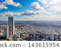 城市景觀，摩天大樓林立，白雲在藍天中飄蕩。 143615954