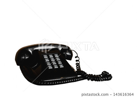 Glossy black push button telephone with a coiled cord and numeric keypad Glossy black push button telephone with a coiled cord and numeric keypad 143616364
