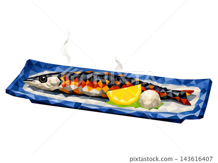 Salt-grilled saury with steam, polygon style. Salt-grilled saury with steam, polygon style. 143616407