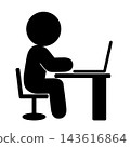 A simple pictogram of a person working on a computer. 143616864