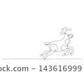 A single-stroke vector illustration of a running reindeer. Minimalist design for winter and Christmas. 143616999