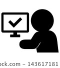 A simple pictogram of a person checking a computer screen. 143617181